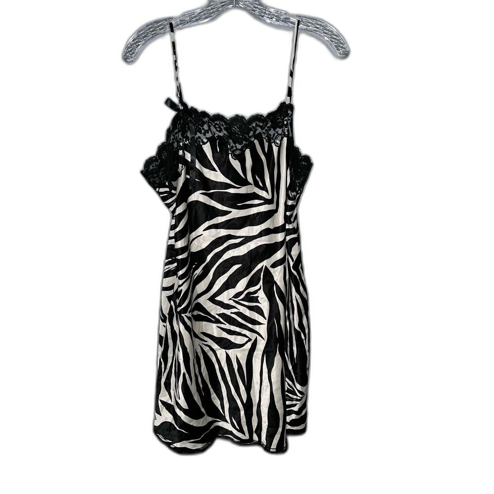 Y2K Victoria Secret Zebra Print Slip Dress with Lace and Bow Details